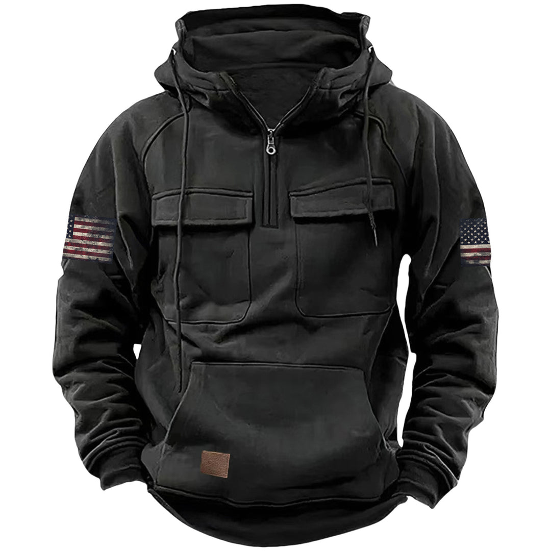 Herren nan Kapuzenpullover mit Halbzip, Cargo-Brusttaschen und Kängurutasche Echo Archiv