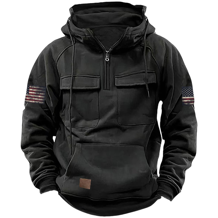 Herren nan Kapuzenpullover mit Halbzip, Cargo-Brusttaschen und Kängurutasche Echo Archiv