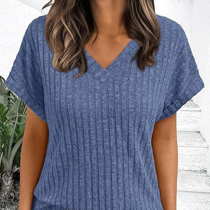 Damen lässiges V-Ausschnitt T-Shirt mit Streifenstruktur Echo Archiv