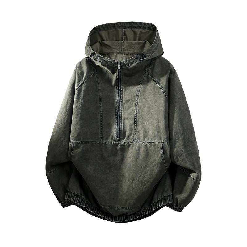 Herren Oversize Canvas-Halbzip-Kapuzenanorak mit Kängurutasche und elastischem Saum Echo Archiv