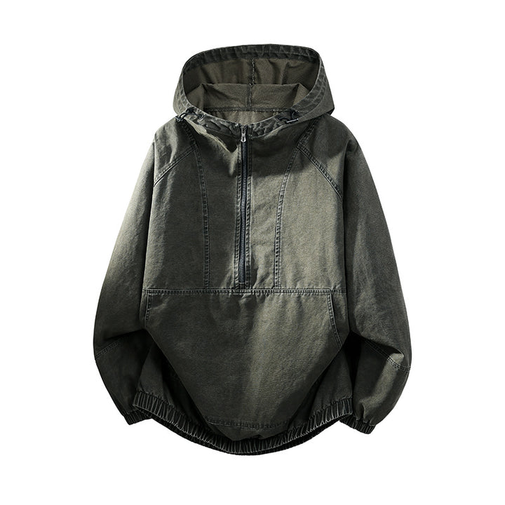 Herren Oversize Canvas-Halbzip-Kapuzenanorak mit Kängurutasche und elastischem Saum Echo Archiv