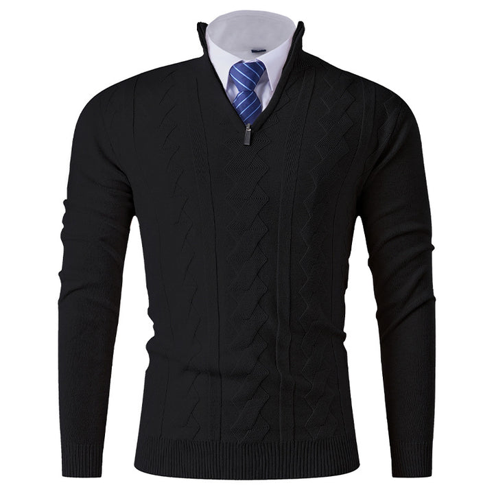 Herren eleganter Stehkragenpullover mit strukturiertem Zipper Echoarchiv
