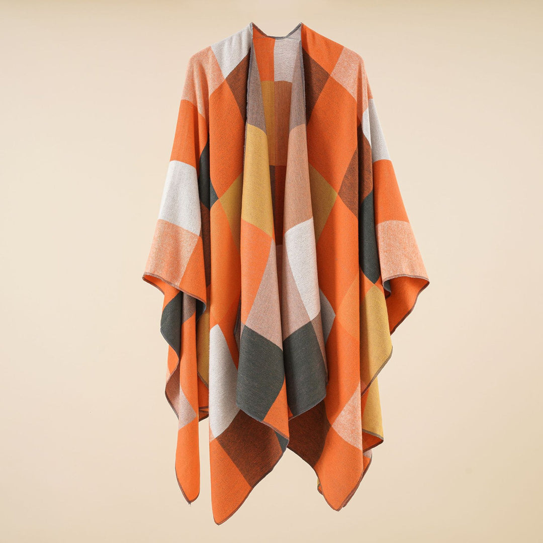 Damen Leichter Jacquard-Poncho mit geometrischem Muster und asymmetrischem Saum – Avérine