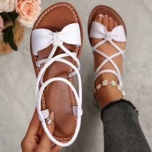 Damen Zarte Römersandalen mit Schleifen-Detail und verstellbaren Schnürriemen Echo Archiv