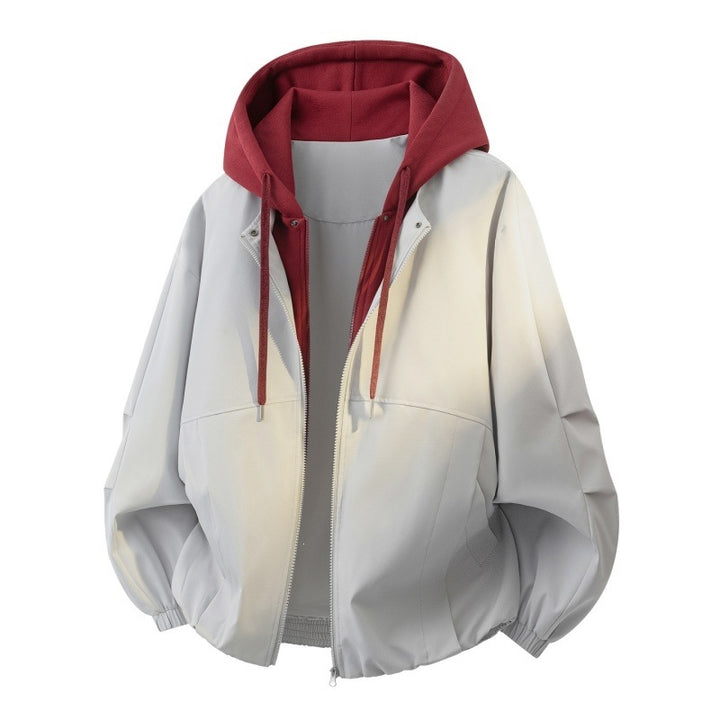 Herren Oversize Lagenlook Bomberjacke mit abgesetzter Kapuzen-Innenjacke und elastischem Saum Echoarchiv