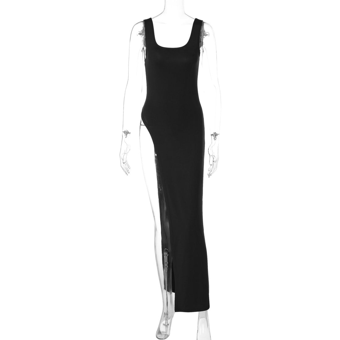 Damen Langarm Maxikleid mit hohem Schlitz – Valéora