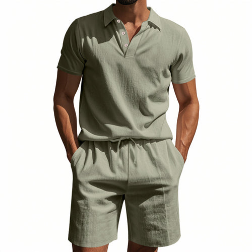 Herren Polohemd und Shorts Set aus atmungsaktivem Baumwollmix mit modernem Schnitt Echoarchiv