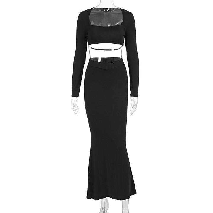 Damen Elegantes Set aus Crop-Top und Maxirock mit transparentem Detail Echo Archiv