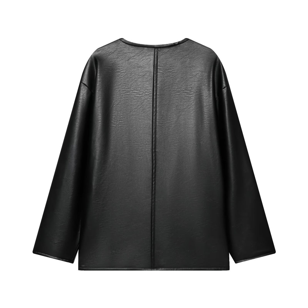 Damen Oversize Kunstlederjacke mit Kordel-Knotenverschluss und aufgesetzten Taschen Echo Archiv