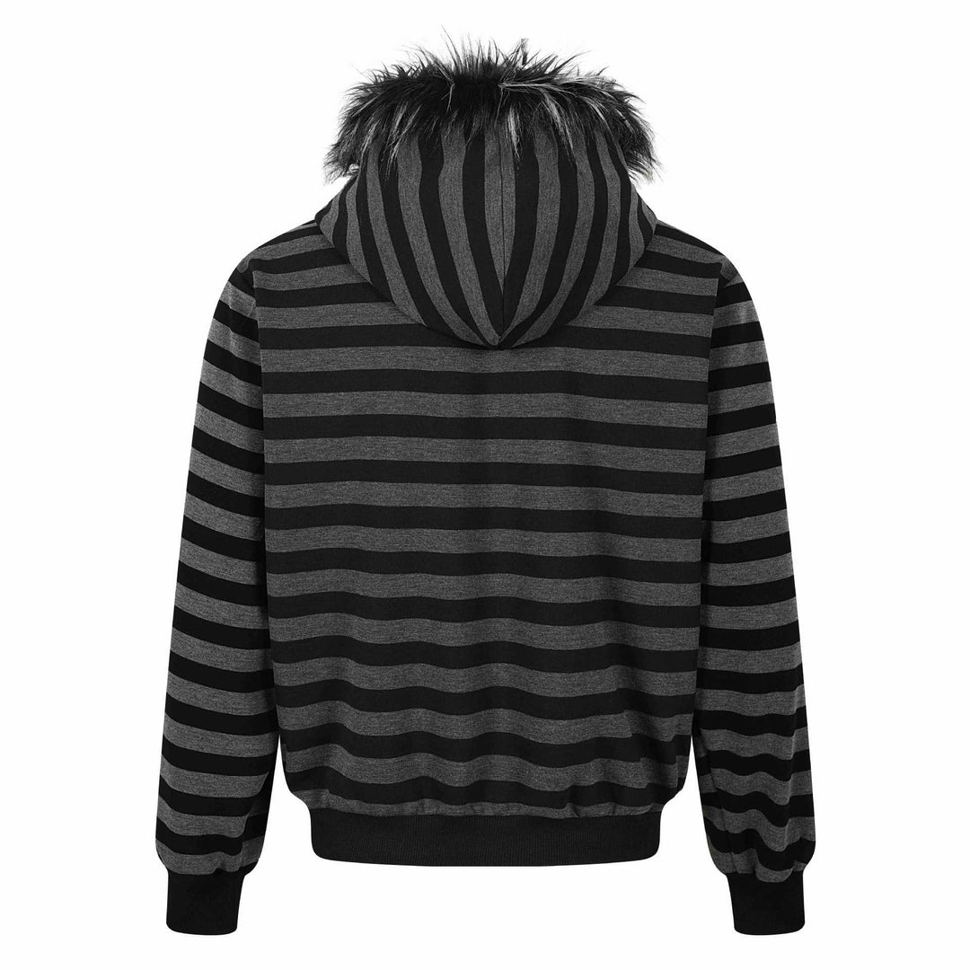 Unisex Gestreifte Kapuzenblousonjacke mit Kunstfellkapuze und Reißverschlusstaschen Echoarchiv