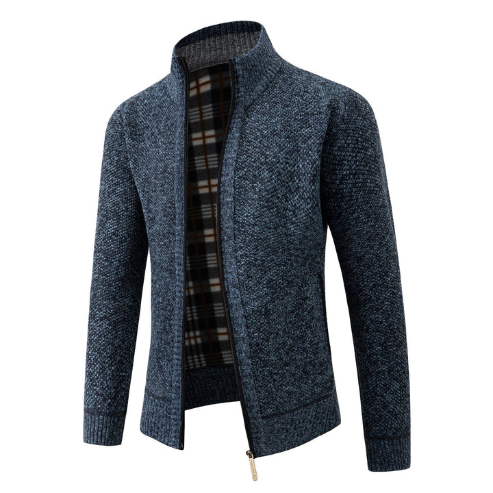 Herren Strickjacke mit modernem Stehkragen und klassischem Innenfutter Echoarchiv