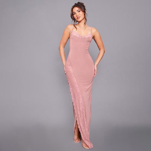 Damen elegantes Spitzen-Maxikleid mit zarten Trägerspitzendetails Echo Archiv
