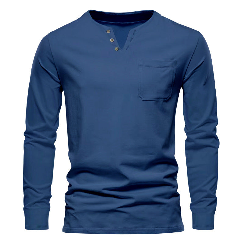 Herren Langarm-Henley-Shirt mit praktischer Brusttasche und modischem Knopfdesign Echoarchiv