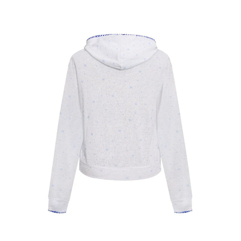 Damen Leichter Kapuzen-Zipcardigan mit Sternenallover und Ziernaht Echoarchiv