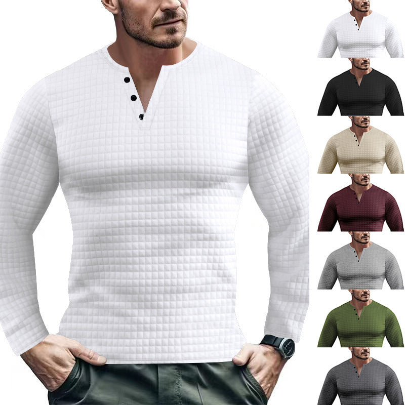 Herren Langarmshirt mit strukturierter Waffeloptik und Knopfleiste Echoarchiv