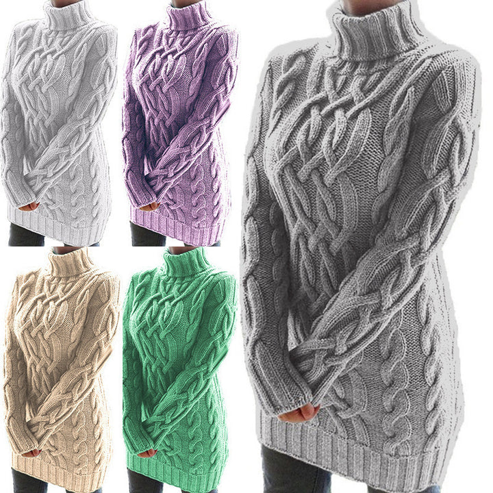 Damen Oversized Strickkleid mit markantem Zopfmuster und Rollkragen Echo Archiv