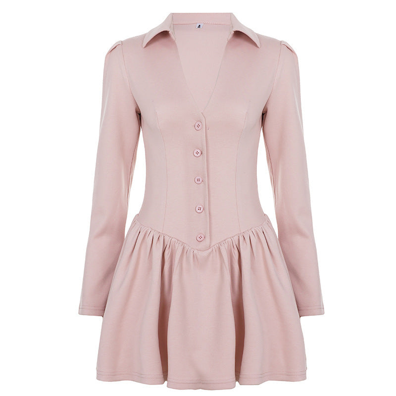 Damen Tailliertes Hemdkleid mit Korsagennaht, Knopfleiste und gerafftem Volantrock – Élara