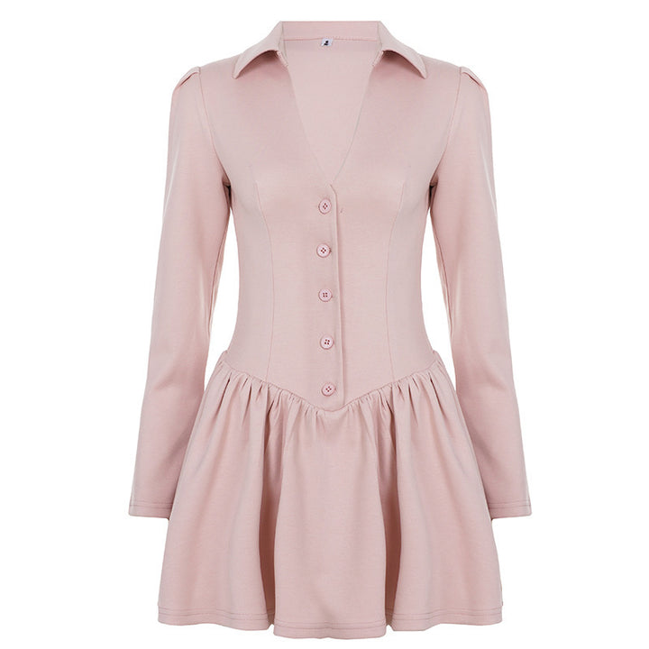 Damen Tailliertes Hemdkleid mit Korsagennaht, Knopfleiste und gerafftem Volantrock – Élara