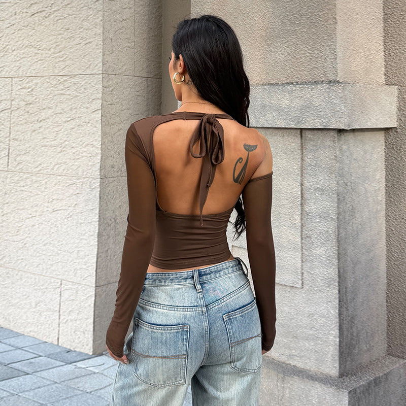 Damen stilvolles Bustier-Top mit langen transparenten Ärmeln und Knotendetail Echo Archiv