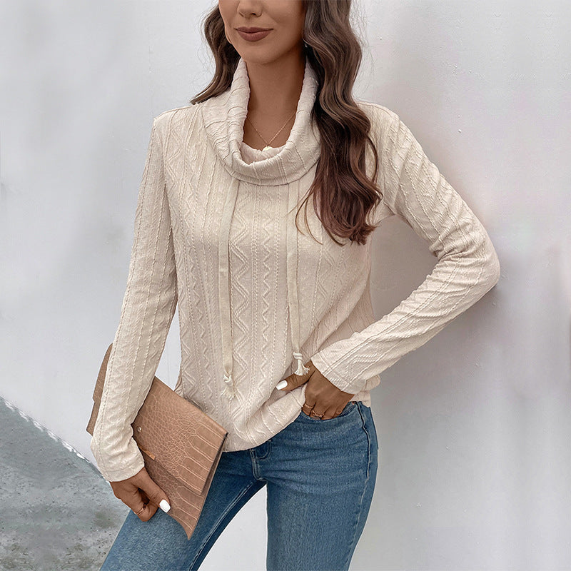 Damen Feinstrick-Cowlneck-Pullover mit Kordelzug und Zopfstrick-Detail Echoarchiv