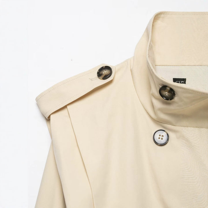 Damen Kurzer Doppelreihiger Trenchblouson mit Stehkragen, Epauletten und elastischem Saum Echo Archiv