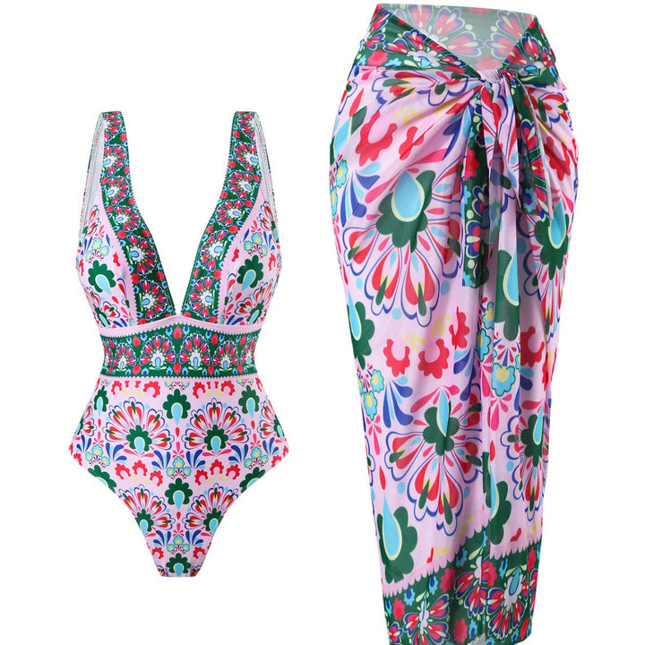 Damen Eleganter Badeanzug mit passendem Wickelrock Echo Archiv
