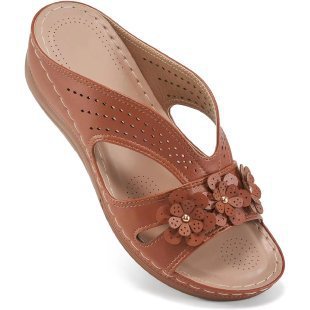Damen nan komfortable Keilsandalette mit floralem Zierbesatz und gepolstertem Fußbett Echo Archiv