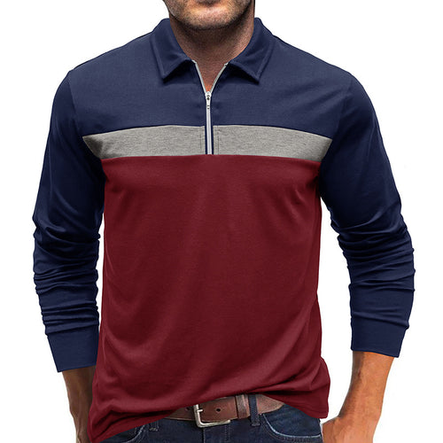 Herren Langarm Poloshirt mit modernem Reißverschluss und Farbakzent Echoarchiv