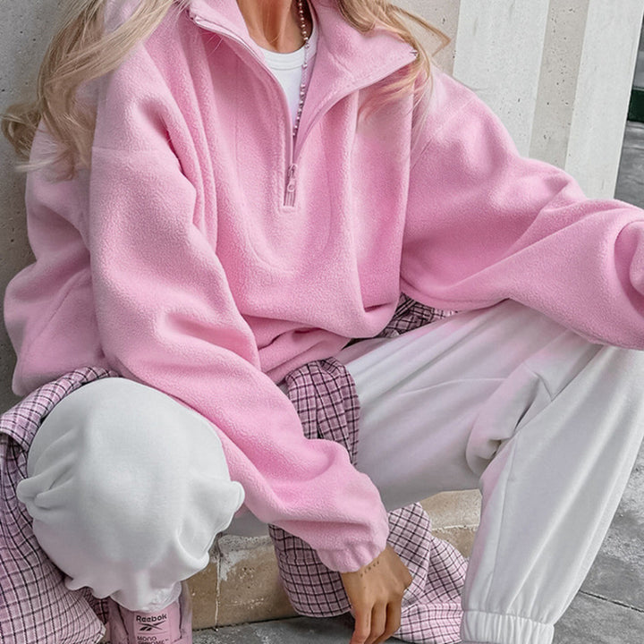 Damen Oversized Fleecepullover mit halbem Reißverschluss und Stehkragen Echo Archiv