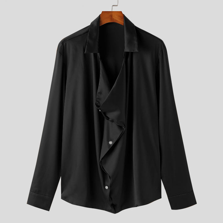 Herren Elegantes Langarmhemd mit drapierter Knopfleiste und seidigem Finish Echoarchiv
