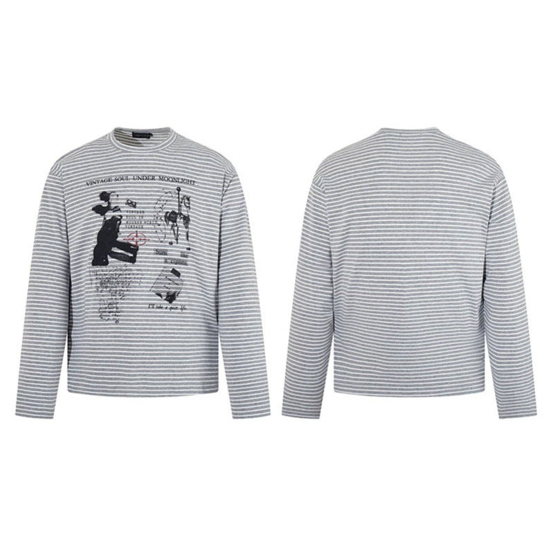 Herren Gestreiftes Longsleeve im Relaxed‑Fit mit Vintage‑Grafikprint Echoarchiv