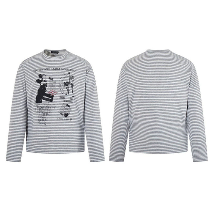 Herren Gestreiftes Longsleeve im Relaxed‑Fit mit Vintage‑Grafikprint Echoarchiv