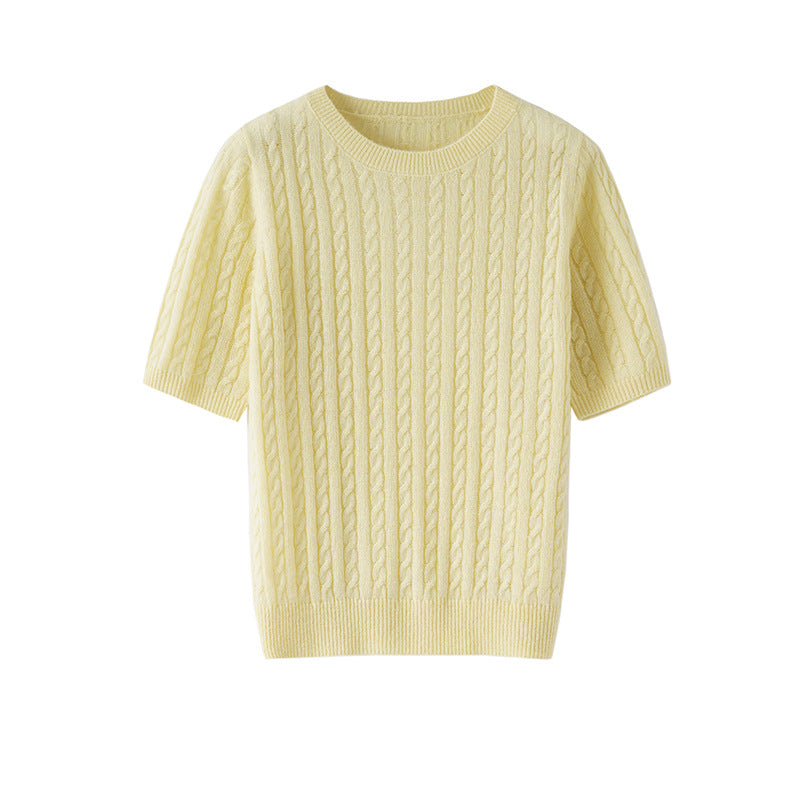 Damen Kurzarm-Strickpullover mit Zopfmuster und feinem Rundhalsausschnitt Echo Archiv