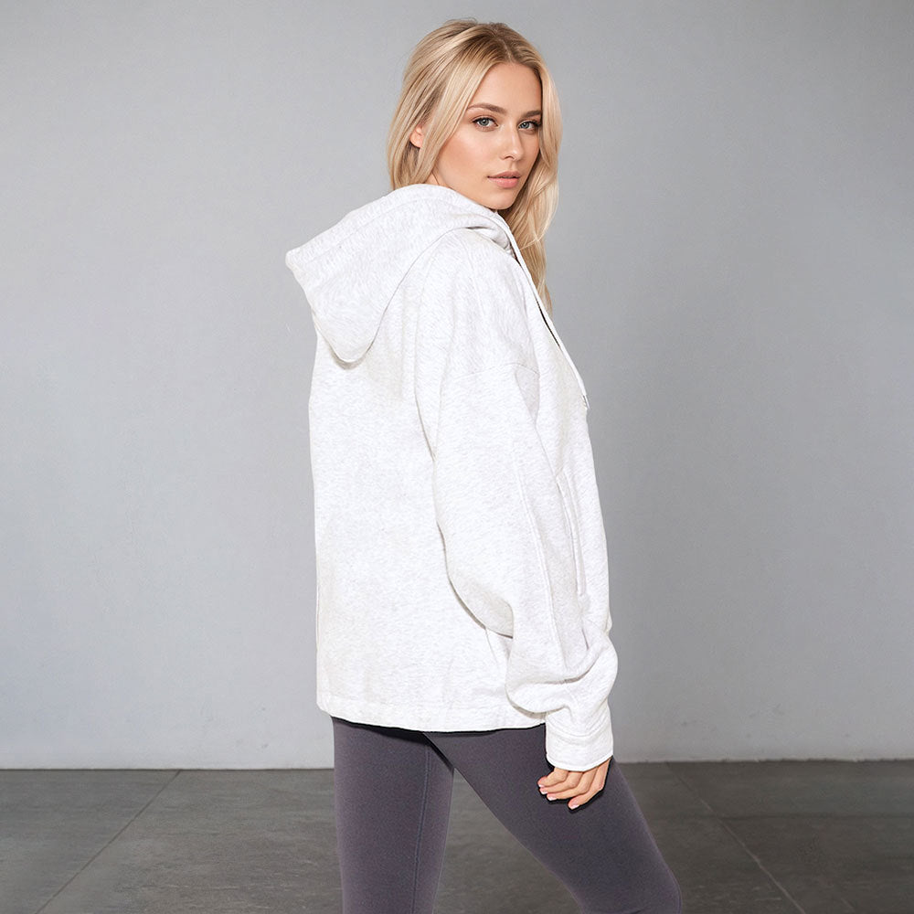 Damen oversized Kapuzenjacke mit Reißverschluss, Tunnelzug-Saum und Kängurutaschen – Auréline