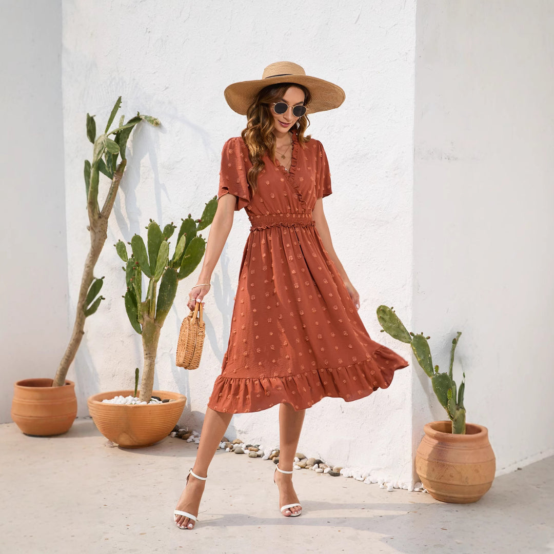 Damen Midikleid mit raffiniertem V-Ausschnitt, elastischem Taillenzug und fließendem Rock Echo Archiv