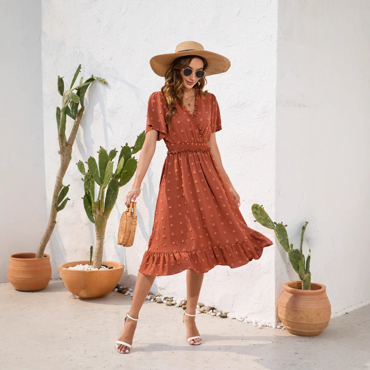 Damen Midikleid mit raffiniertem V-Ausschnitt, elastischem Taillenzug und fließendem Rock Echo Archiv