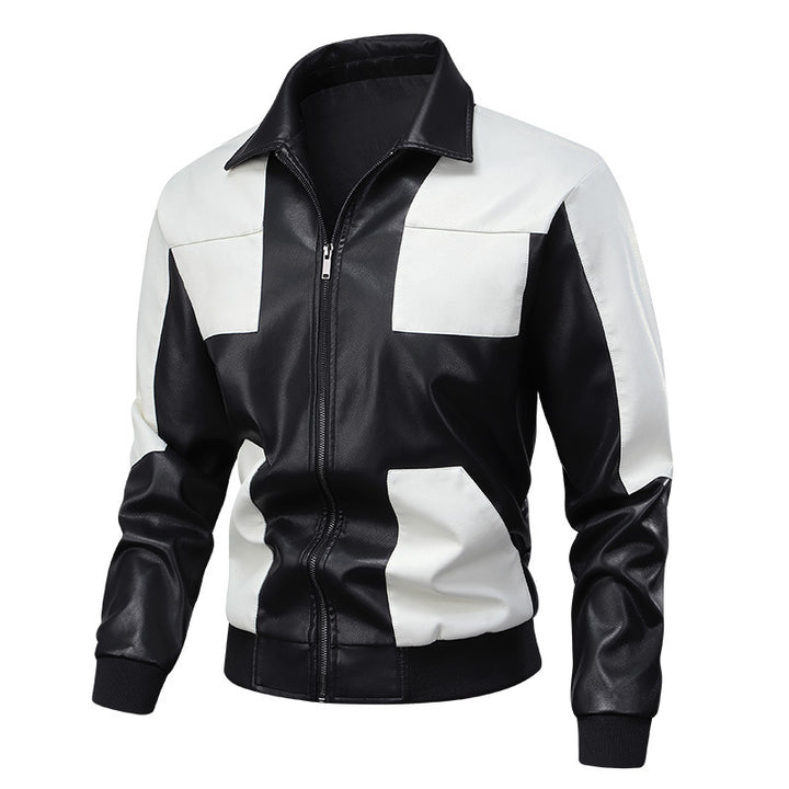 Herren modische Übergangsjacke mit kontrastierenden Lederakzenten Echoarchiv