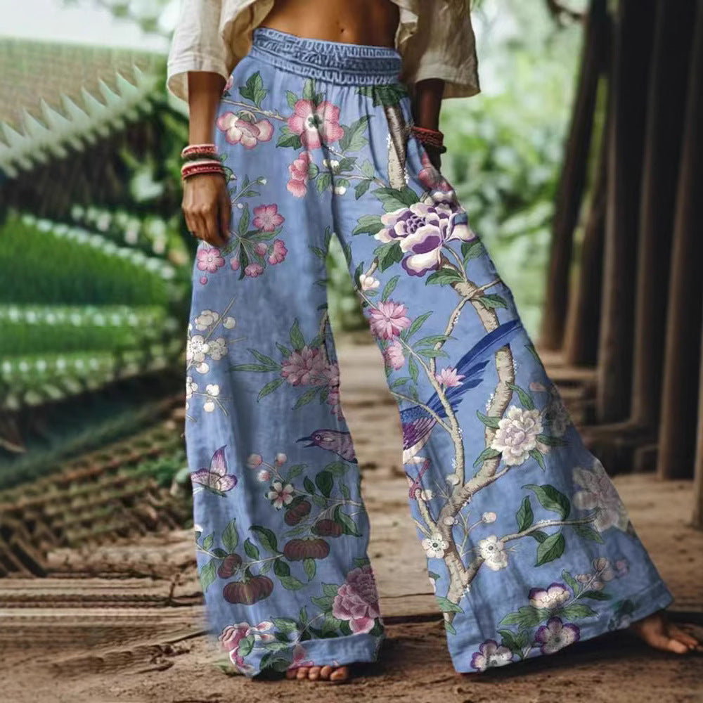 Damen Weite Sommerhose mit buntem Blumen- und Schmetterlingsprint Echo Archiv
