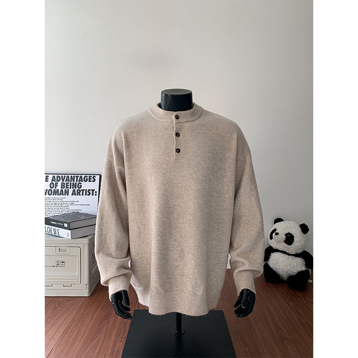 Herren Oversize-Strickpullover mit Henley-Kragen und Halbknopfleiste Echo Archiv