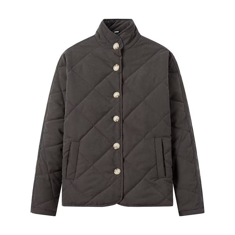 Damen Leichte gesteppte Kurzjacke mit Stehkragen und Knopfleiste Echo Archiv