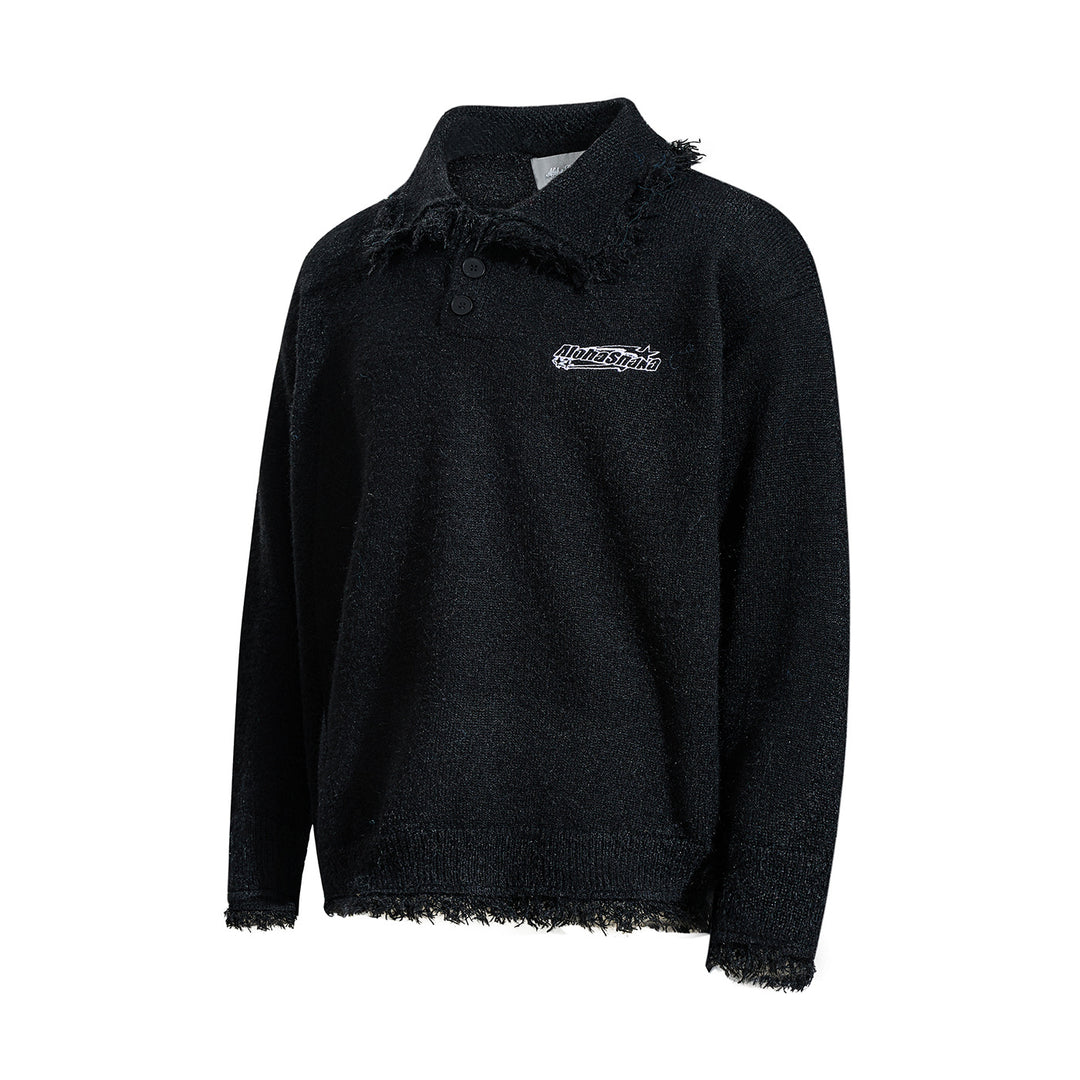 Unisex Grobgestrickter Polokragen-Pullover mit Fransenbesatz Echoarchiv