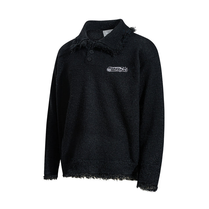 Unisex Grobgestrickter Polokragen-Pullover mit Fransenbesatz Echoarchiv