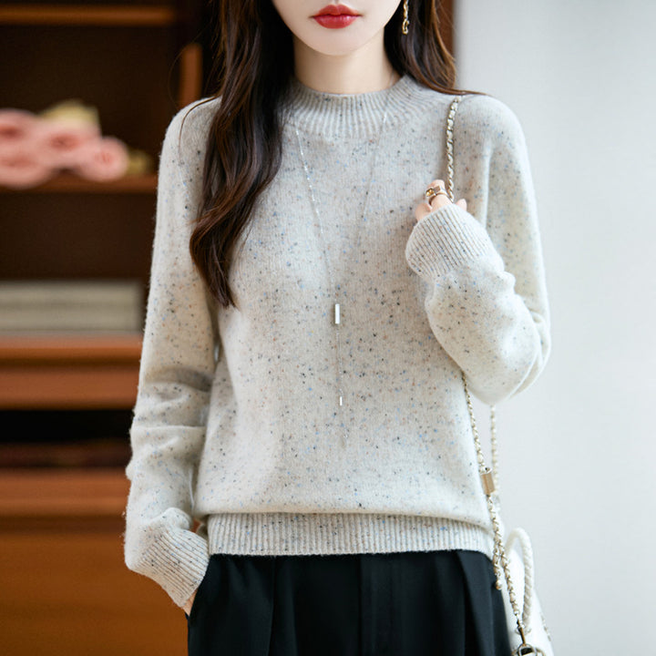Damen Mélange-Feinstrickpullover mit kurzem Stehkragen und lockerer Silhouette Echoarchiv