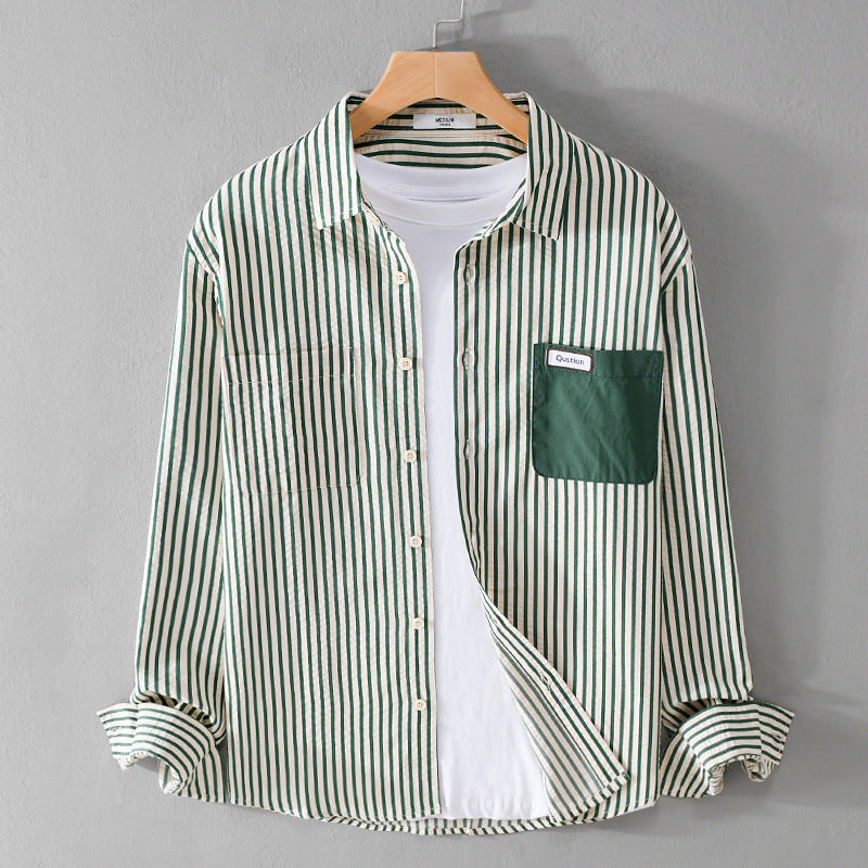 Herren Gestreiftes Langarm-Overshirt aus Baumwollmix mit kontrastierter Brusttasche Echoarchiv