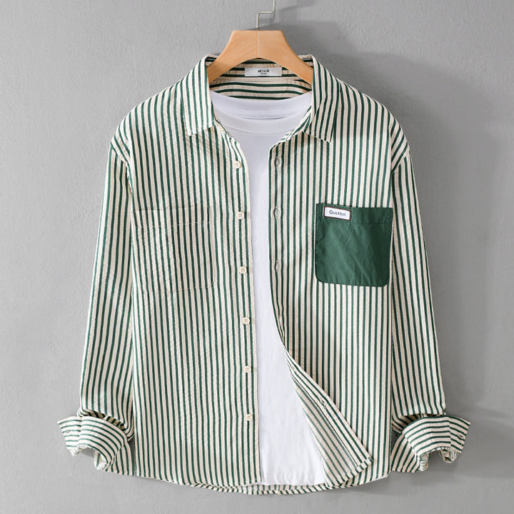 Herren Gestreiftes Langarm-Overshirt aus Baumwollmix mit kontrastierter Brusttasche Echoarchiv