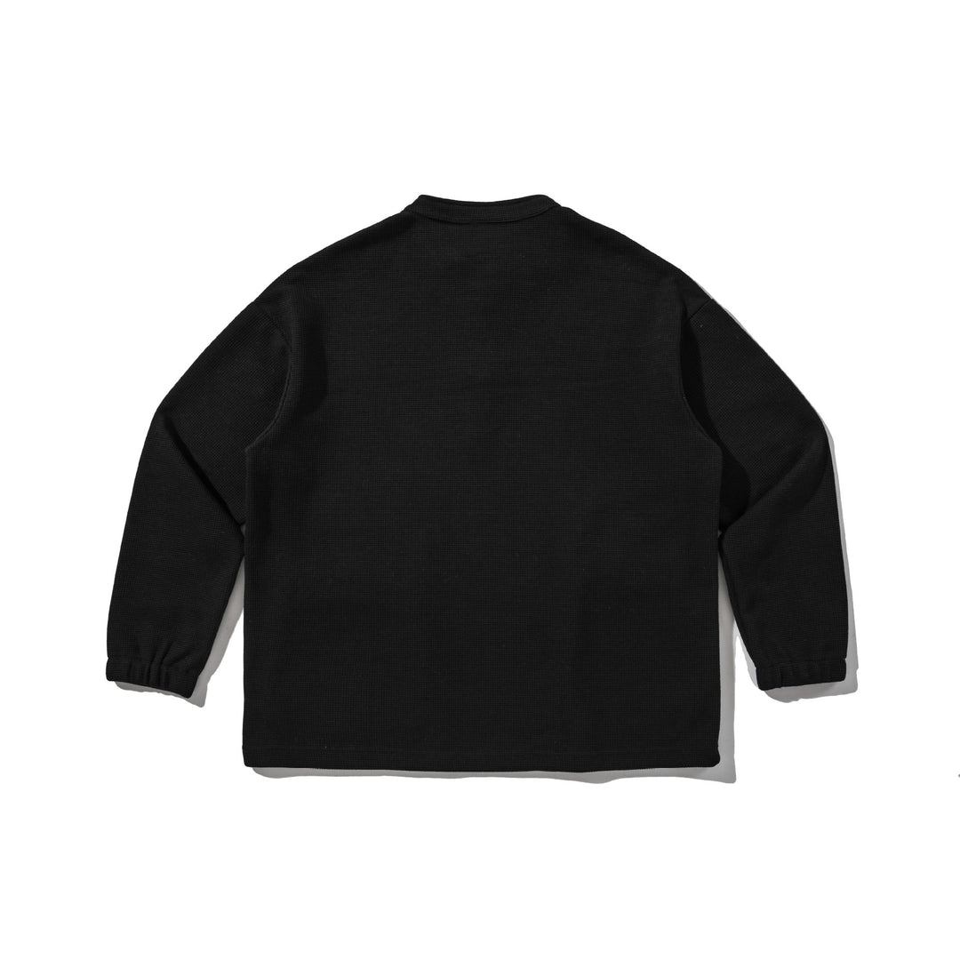 Herren Waffelstrick-Henley-Pullover mit Stehkragen, Druckknopfleiste und großen Utility-Taschen Echoarchiv