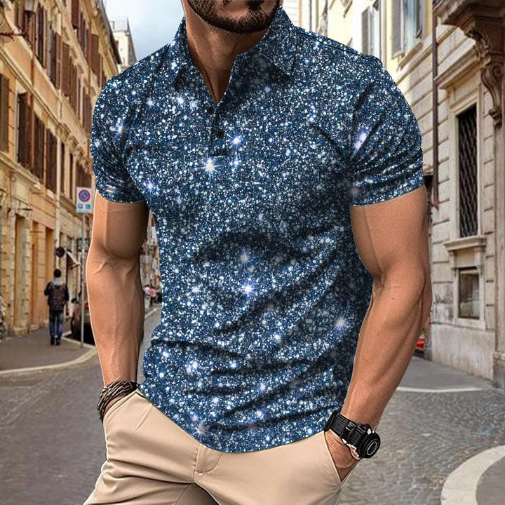 Herren Poloshirt mit schimmerndem Sternen-Design und hochwertigem Baumwollmix Echoarchiv