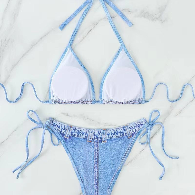 Damen Denim-Bikini-Set mit eleganten Seitenschnüren Echo Archiv