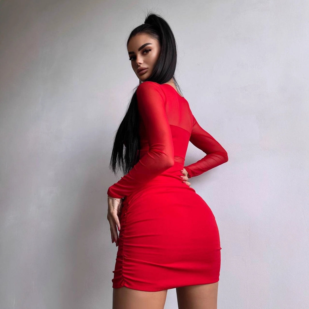 Damen figurbetontes Kleid mit langem Arm und raffiniertem Verknotungsdetail Echo Archiv