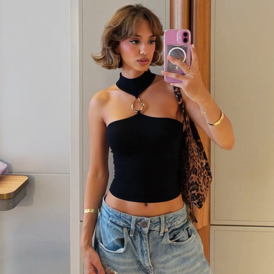 Damen Sportliches Crop-Top mit geschmackvollem Choker und dekorativem Detail Echo Archiv